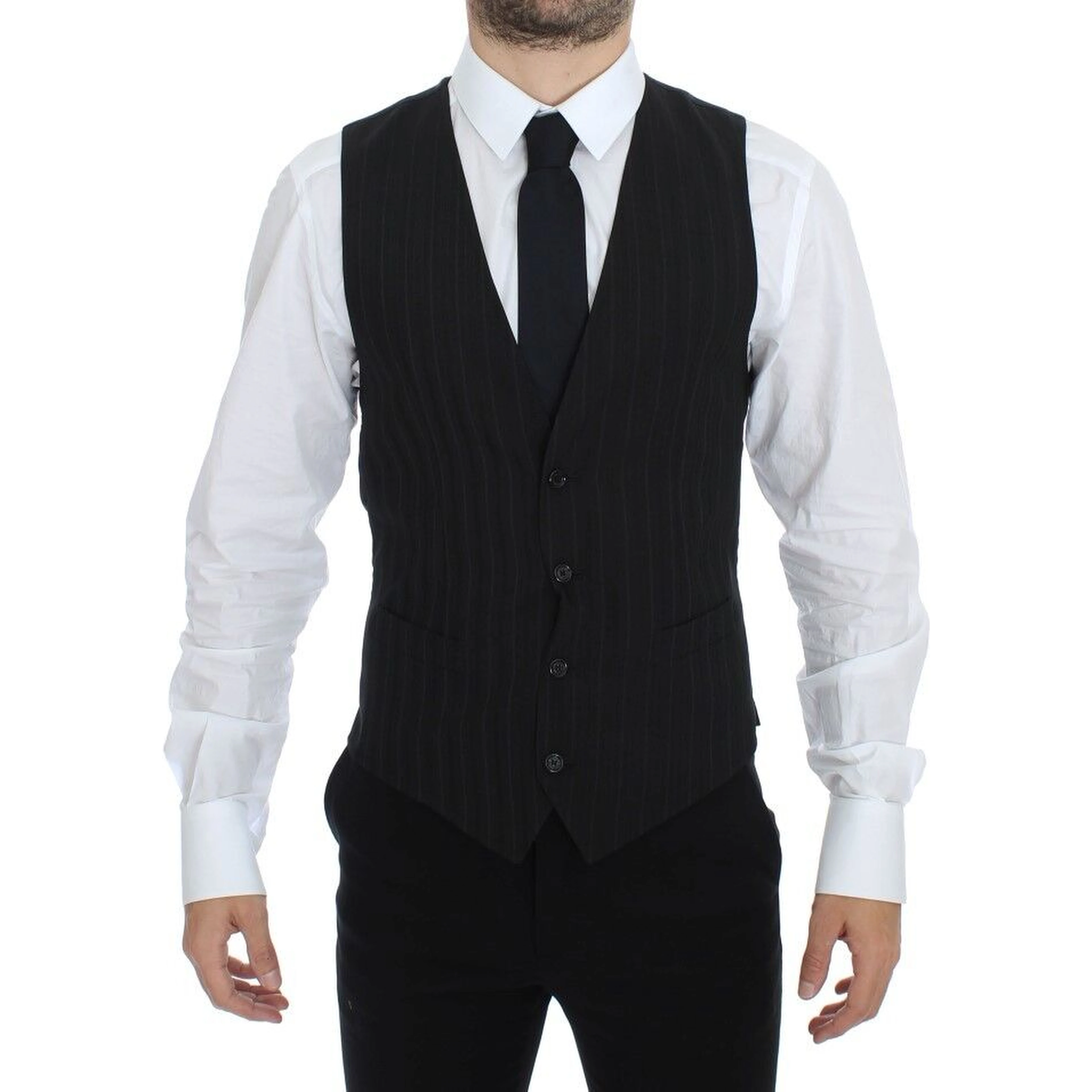 Black Striped Stretch Dress Vest Gilet