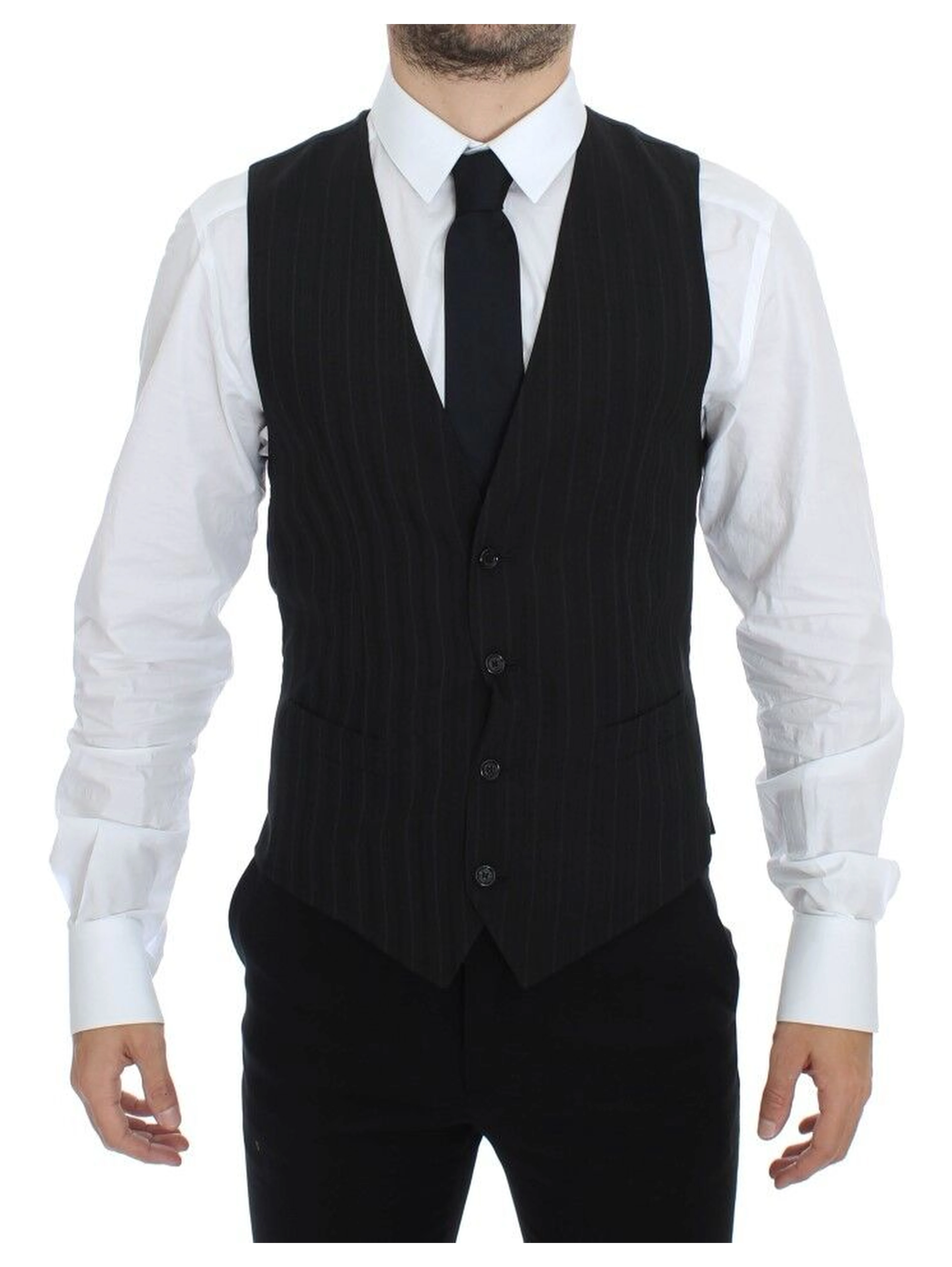Black Striped Stretch Dress Vest Gilet