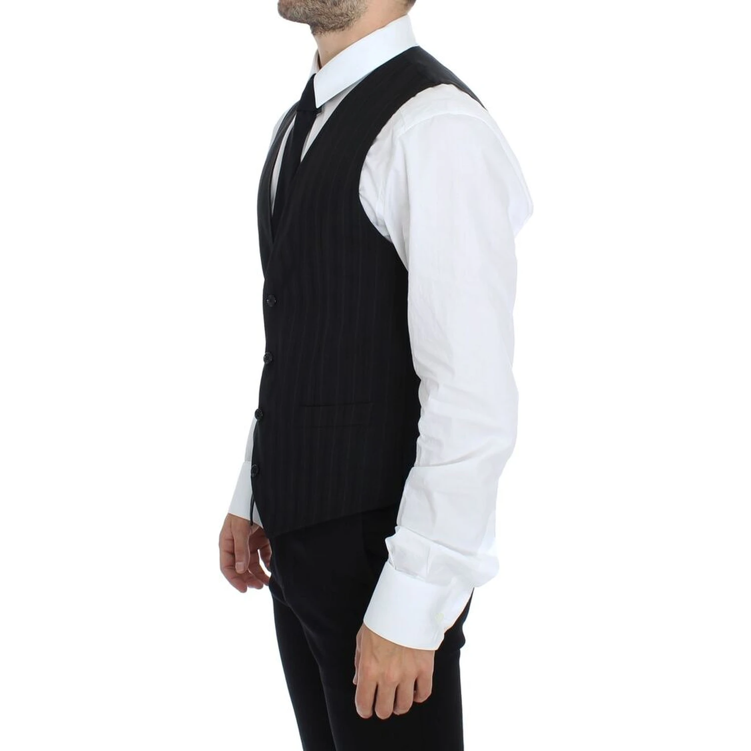 Black Striped Stretch Dress Vest Gilet