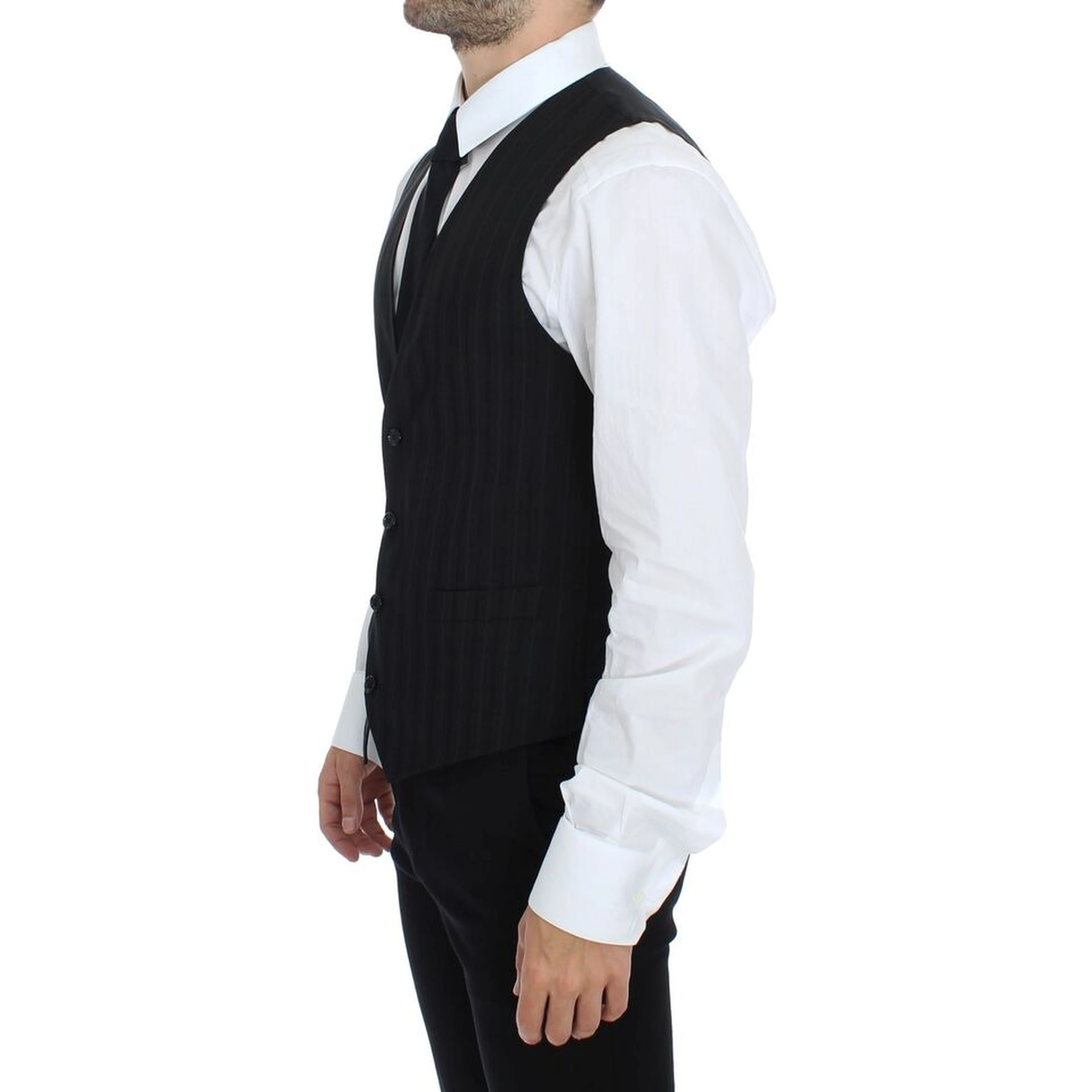 Black Striped Stretch Dress Vest Gilet