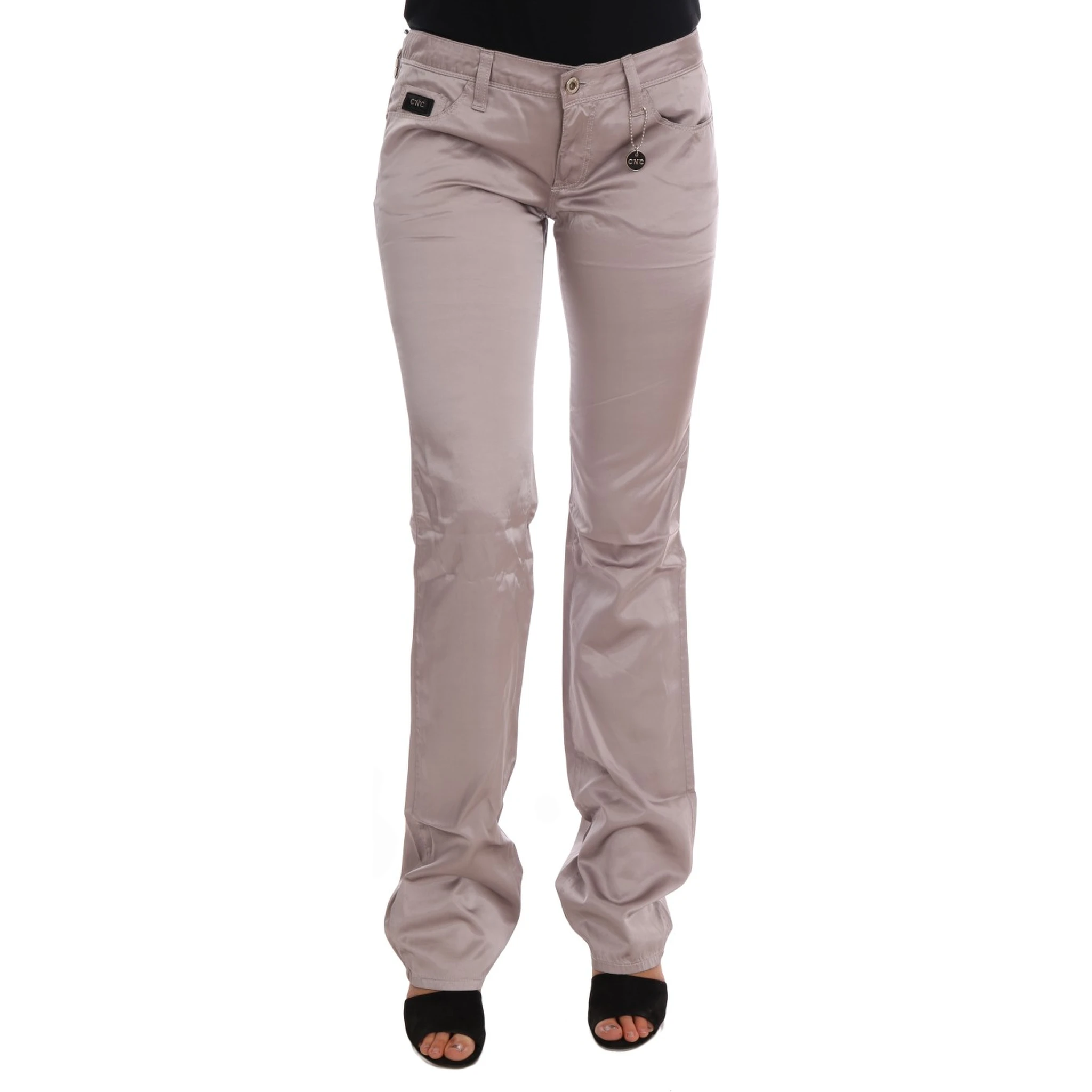 Beige Cotton Slim Fit Jeans