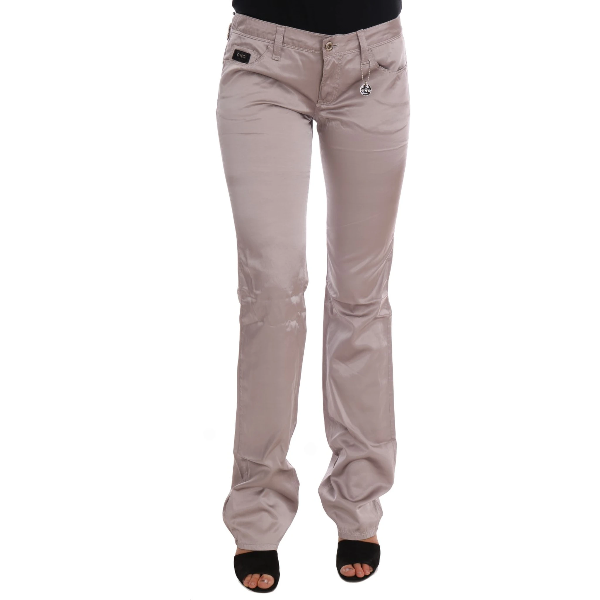 Beige Cotton Slim Fit Jeans