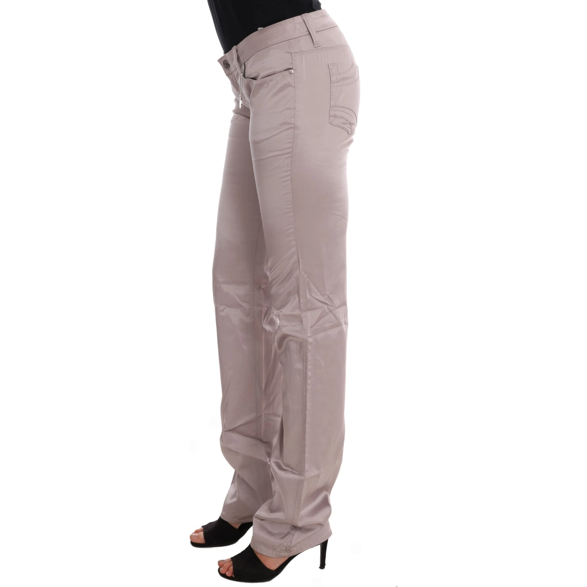 Beige Cotton Slim Fit Jeans