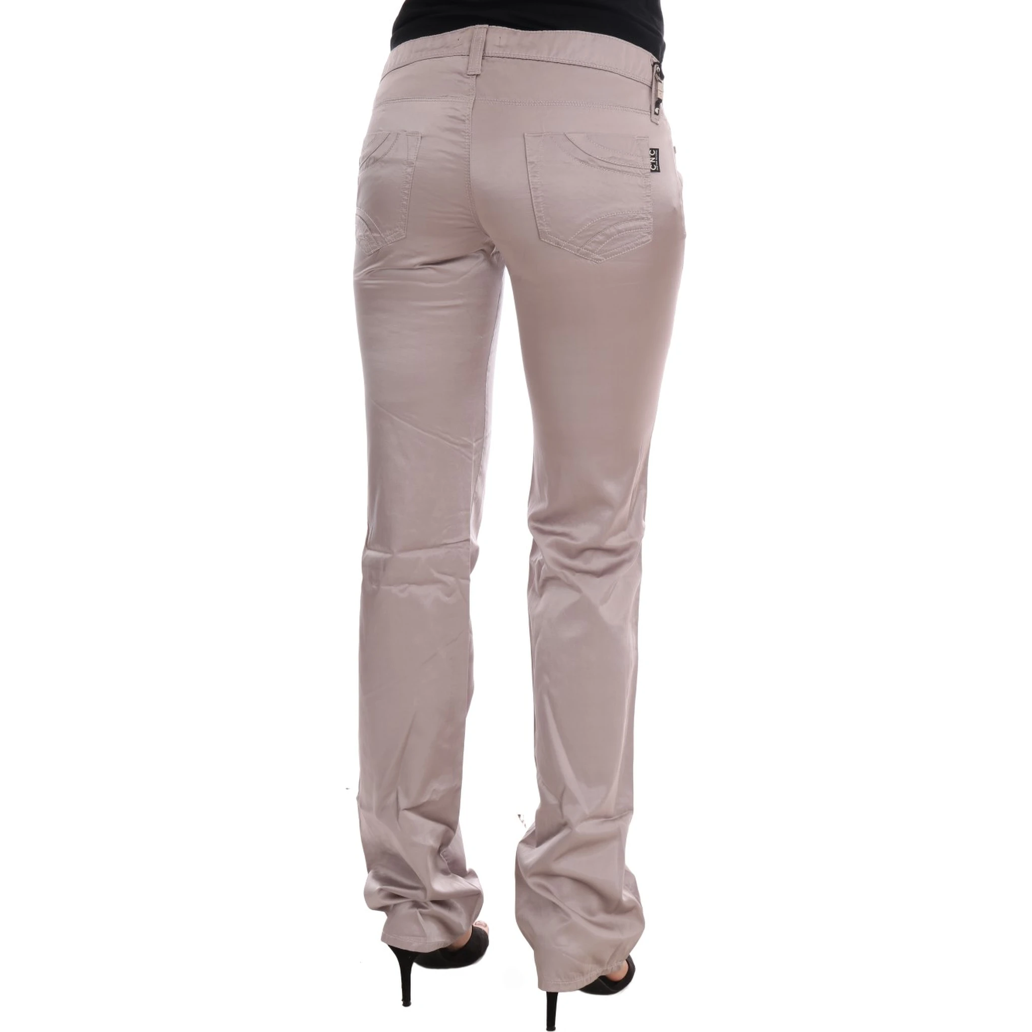 Beige Cotton Slim Fit Jeans