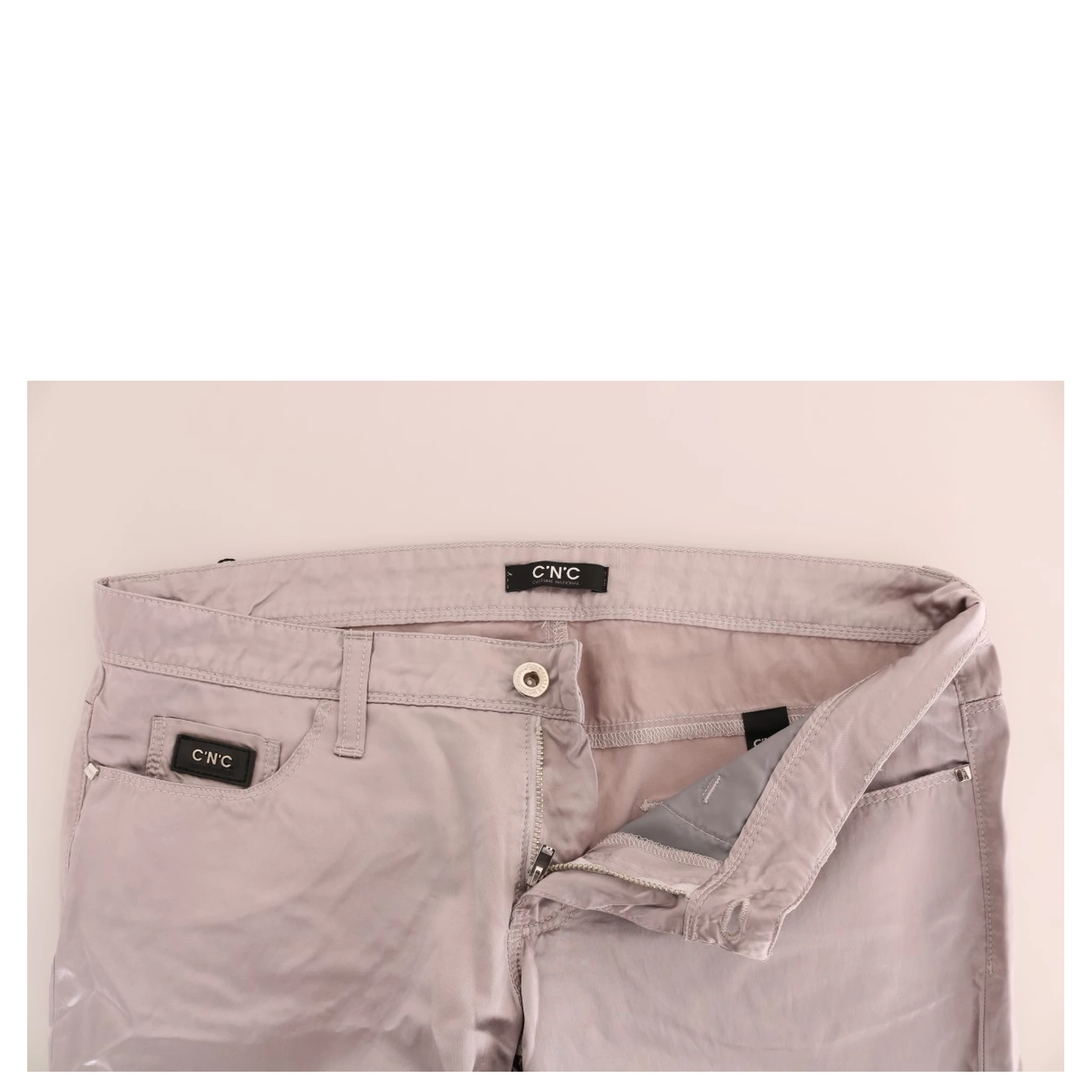 Beige Cotton Slim Fit Jeans