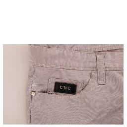 Beige Cotton Slim Fit Jeans