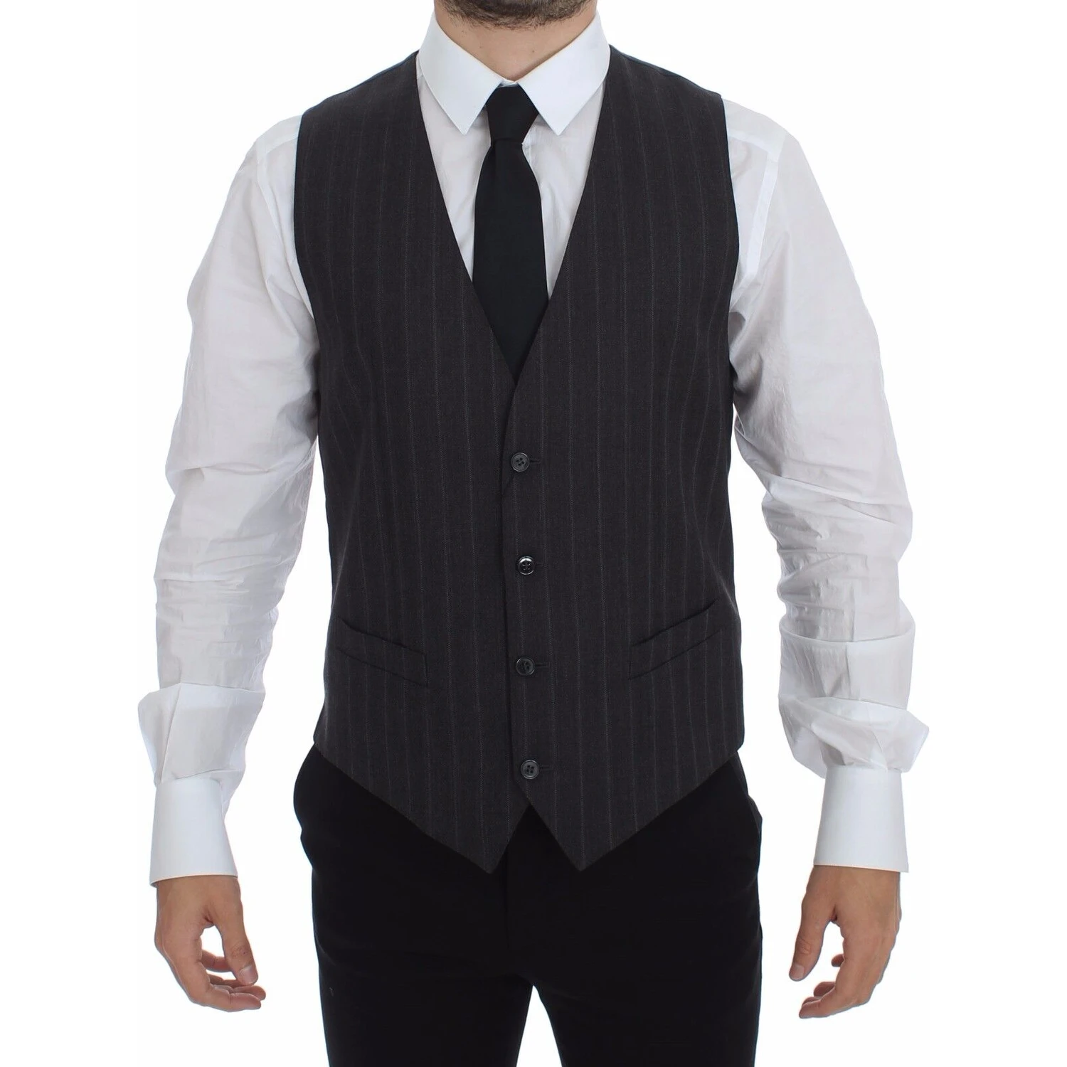 Gray Striped Wool Logo Vest Gilet Weste