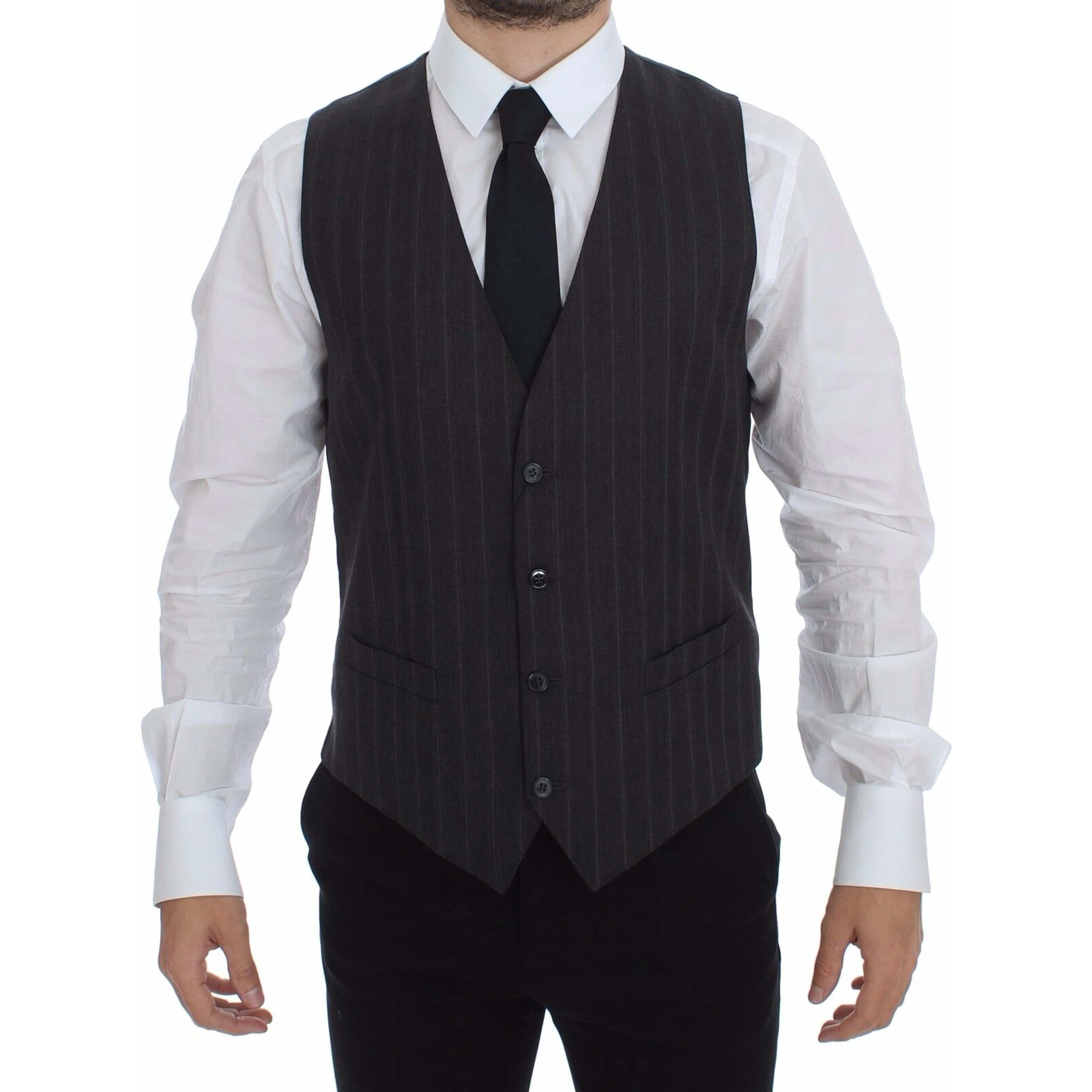 Gray Striped Wool Logo Vest Gilet Weste