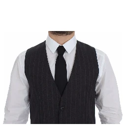 Gray Striped Wool Logo Vest Gilet Weste