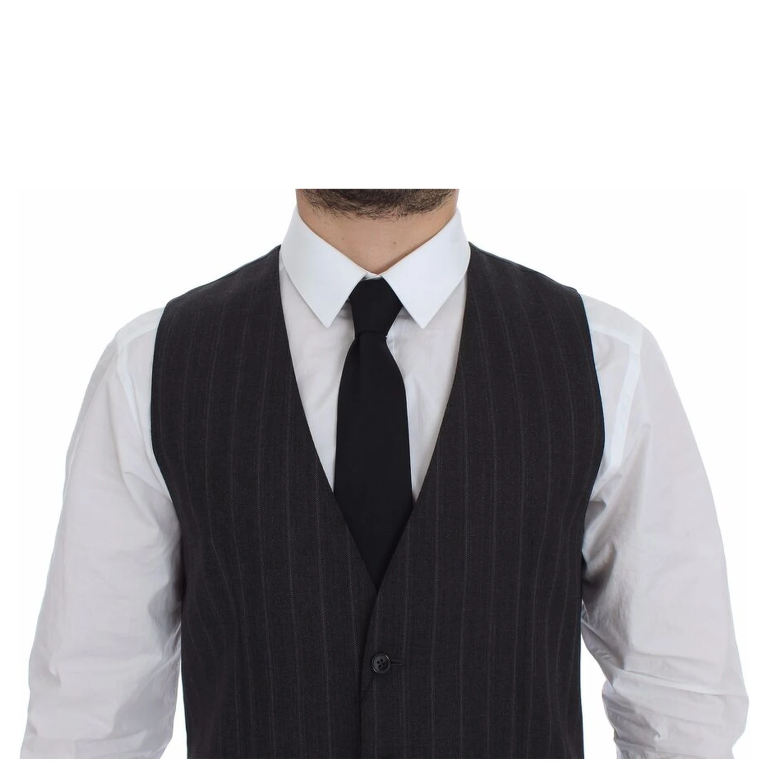 Gray Striped Wool Logo Vest Gilet Weste