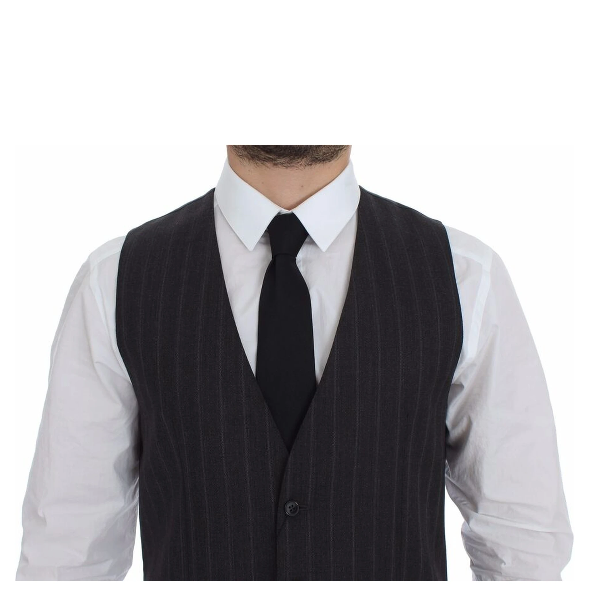 Gray Striped Wool Logo Vest Gilet Weste