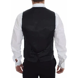 Gray Striped Wool Logo Vest Gilet Weste