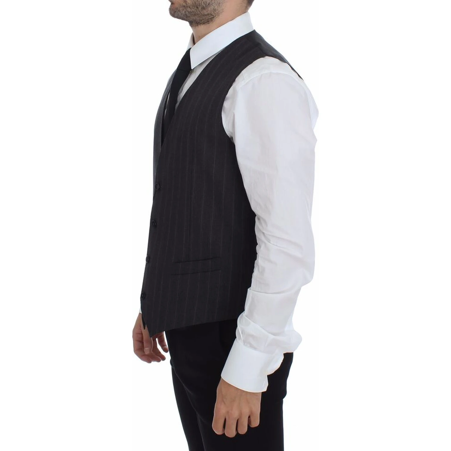 Gray Striped Wool Logo Vest Gilet Weste
