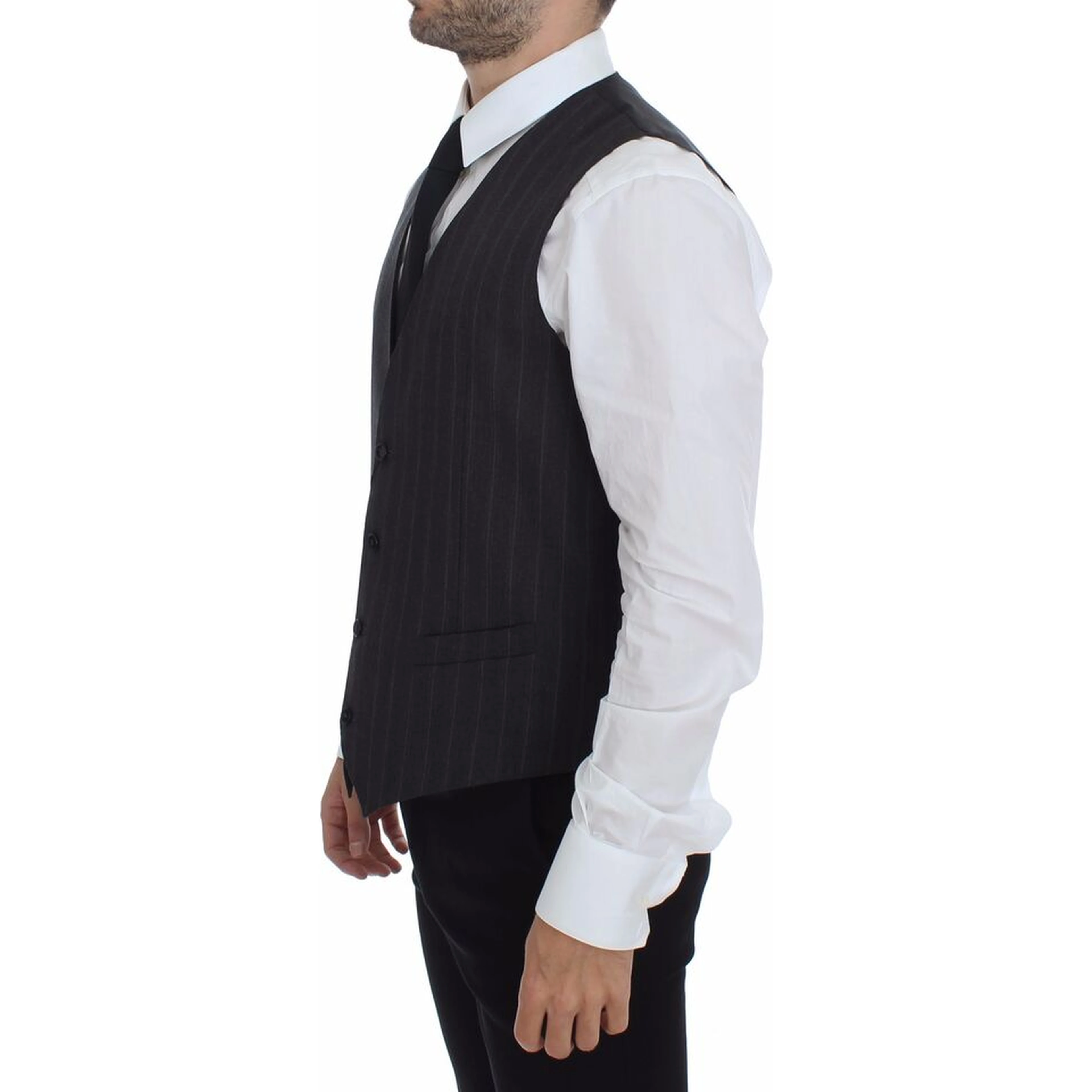 Gray Striped Wool Logo Vest Gilet Weste