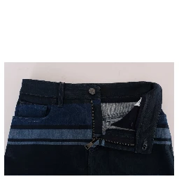 Blue Short striped Mini Denim Skirt