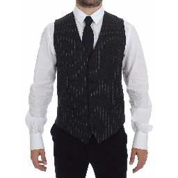 Gray Striped Wool Logo Vest Gilet Weste