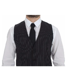 Gray Striped Wool Logo Vest Gilet Weste