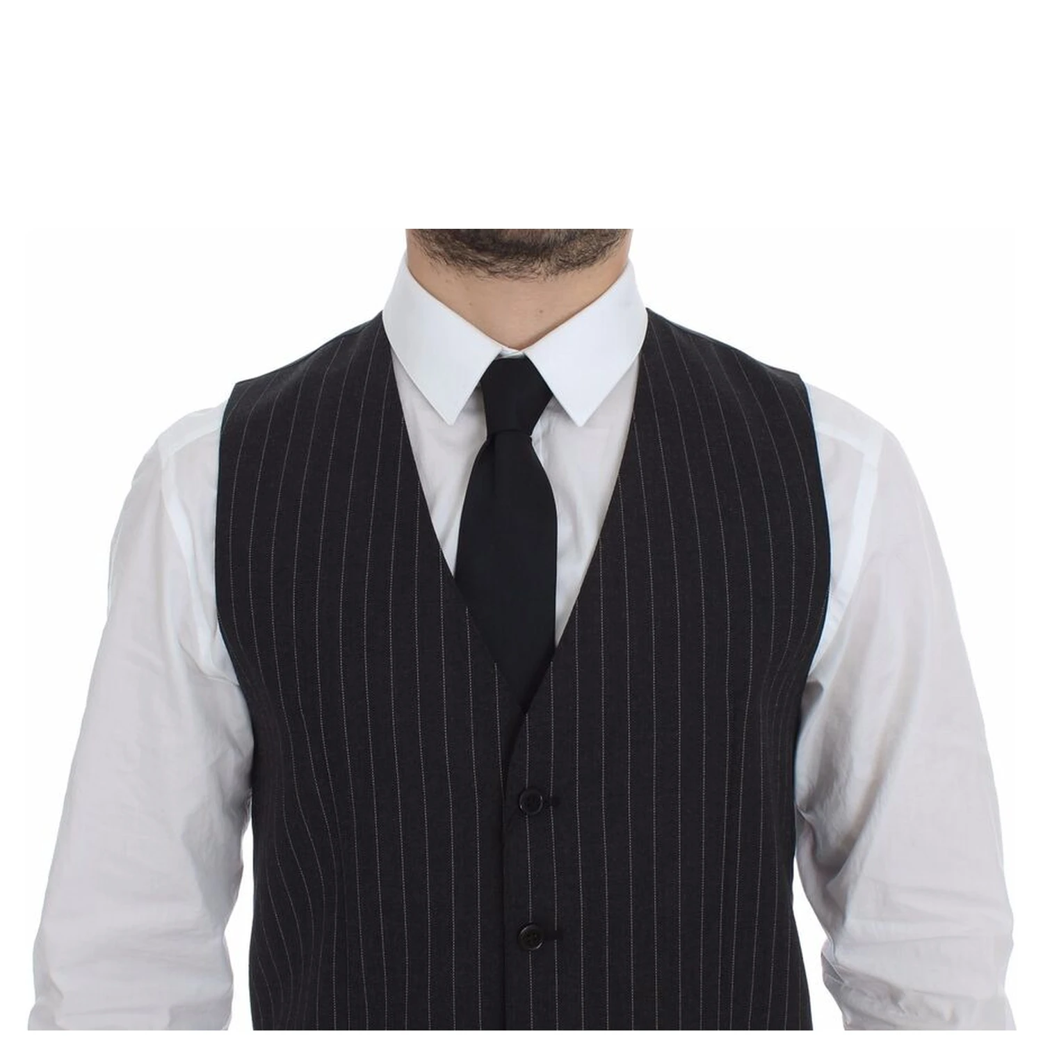 Gray Striped Wool Logo Vest Gilet Weste