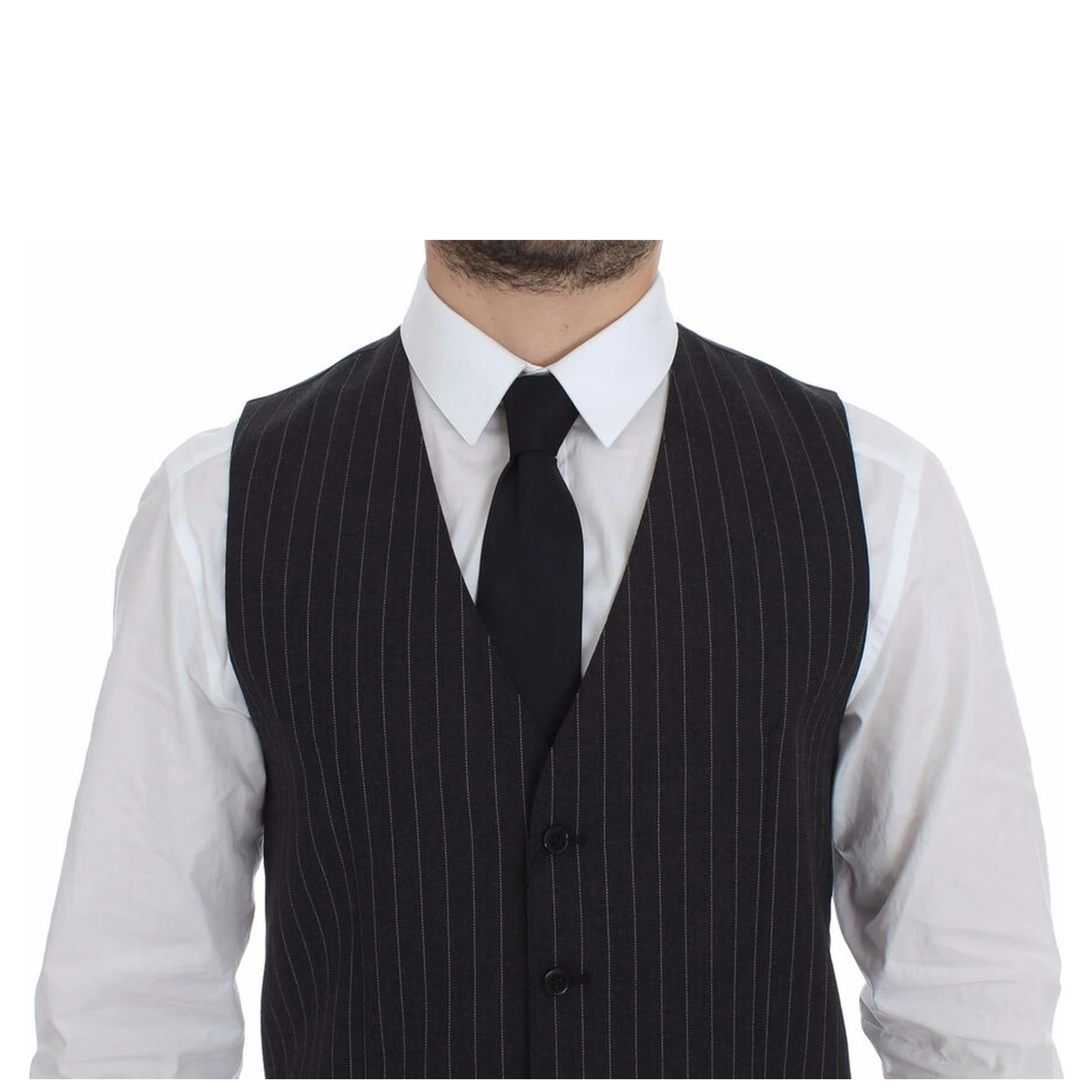 Gray Striped Wool Logo Vest Gilet Weste