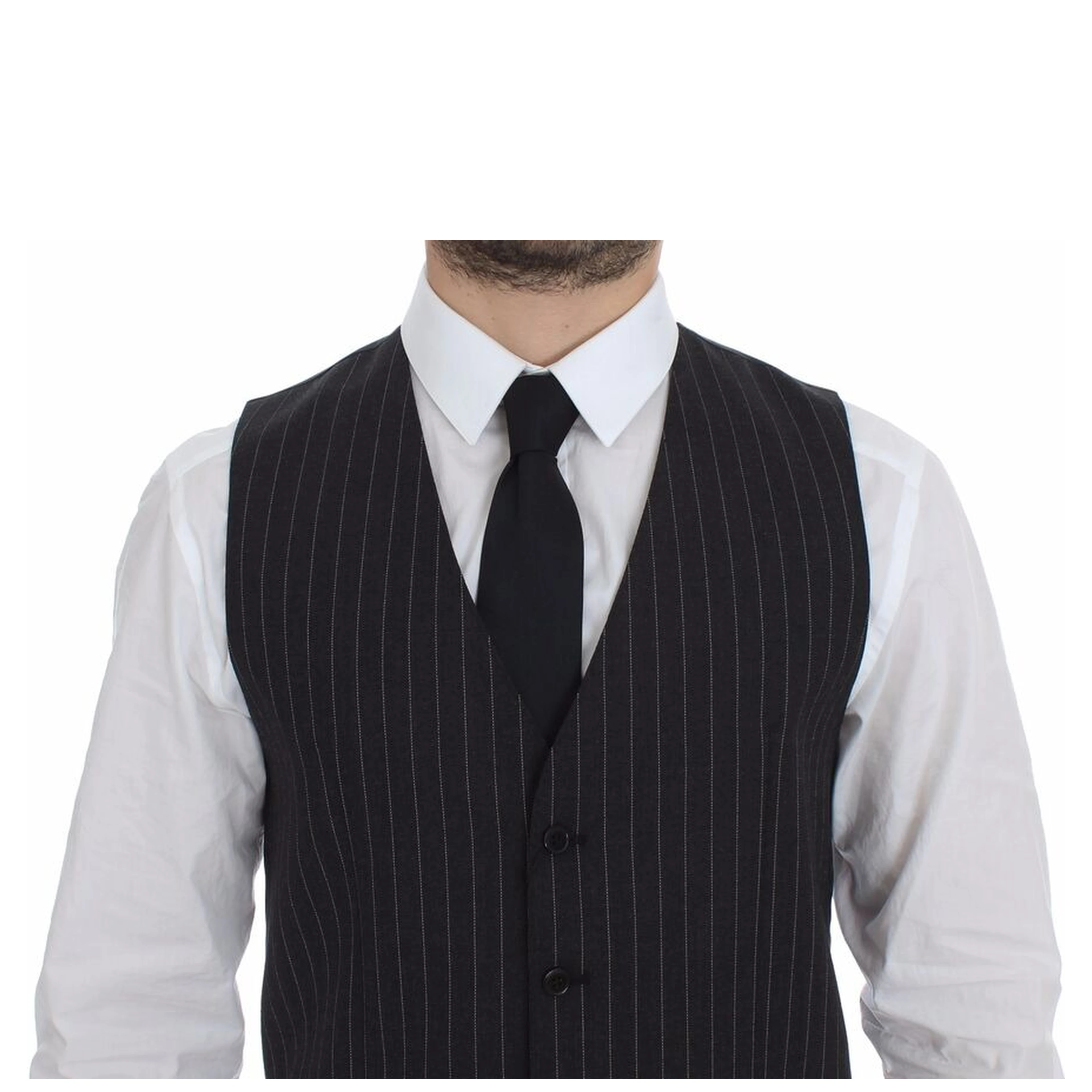 Gray Striped Wool Logo Vest Gilet Weste