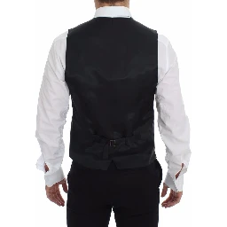 Gray Striped Wool Logo Vest Gilet Weste