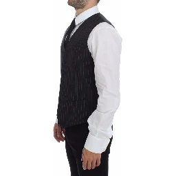 Gray Striped Wool Logo Vest Gilet Weste
