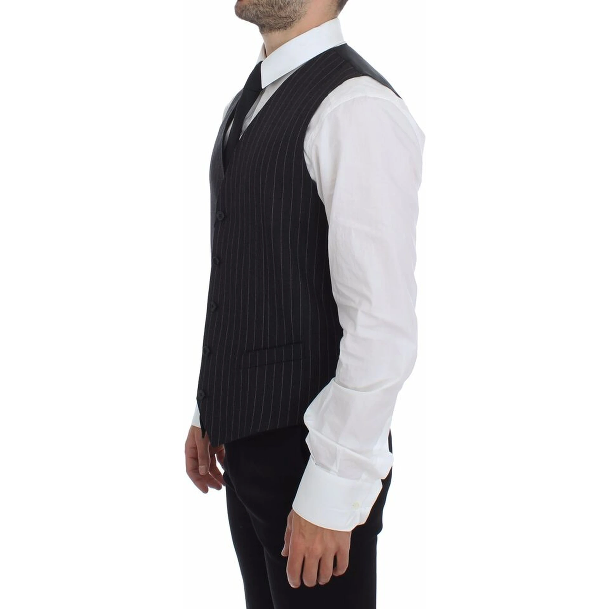 Gray Striped Wool Logo Vest Gilet Weste