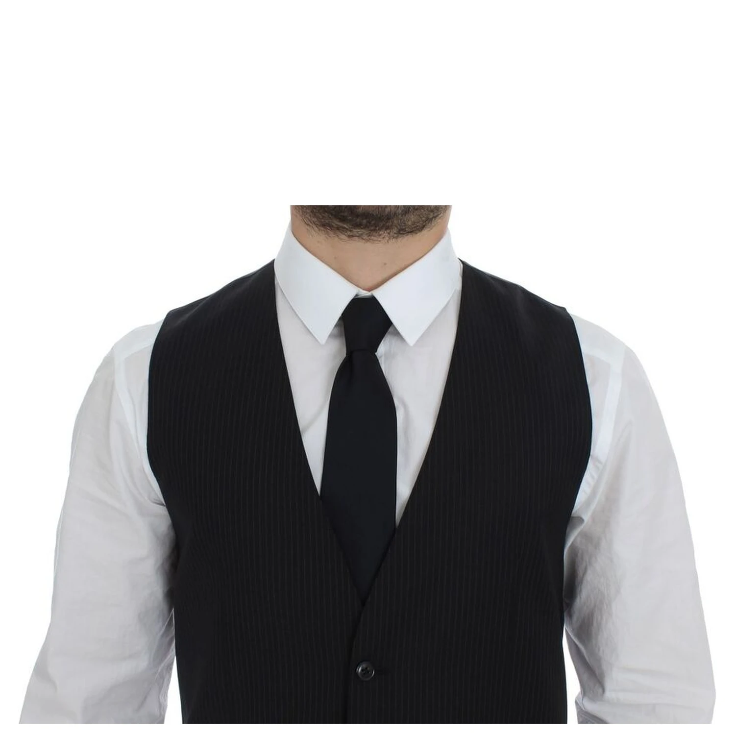 Black Striped Wool Single Breasted Vest