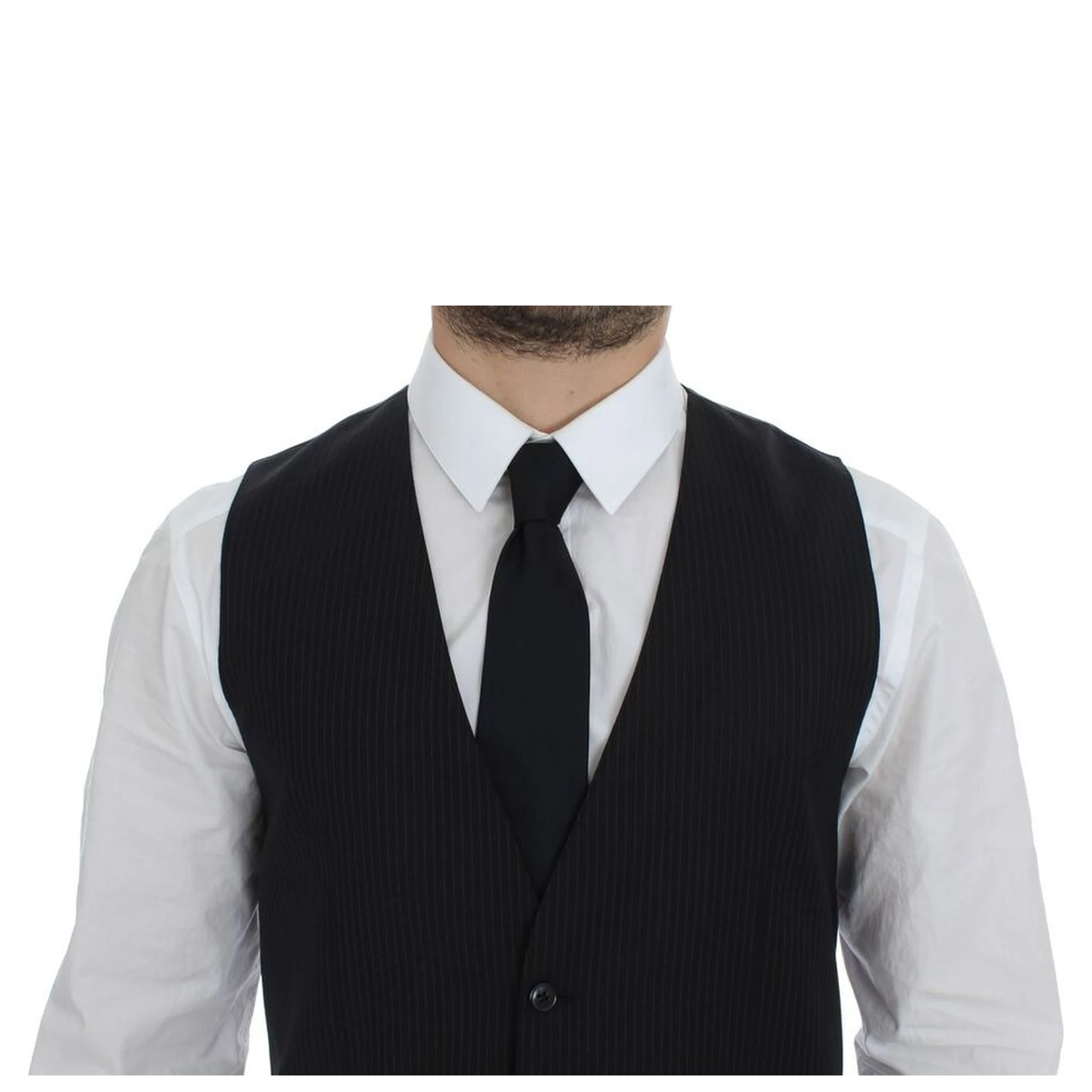 Black Striped Wool Single Breasted Vest