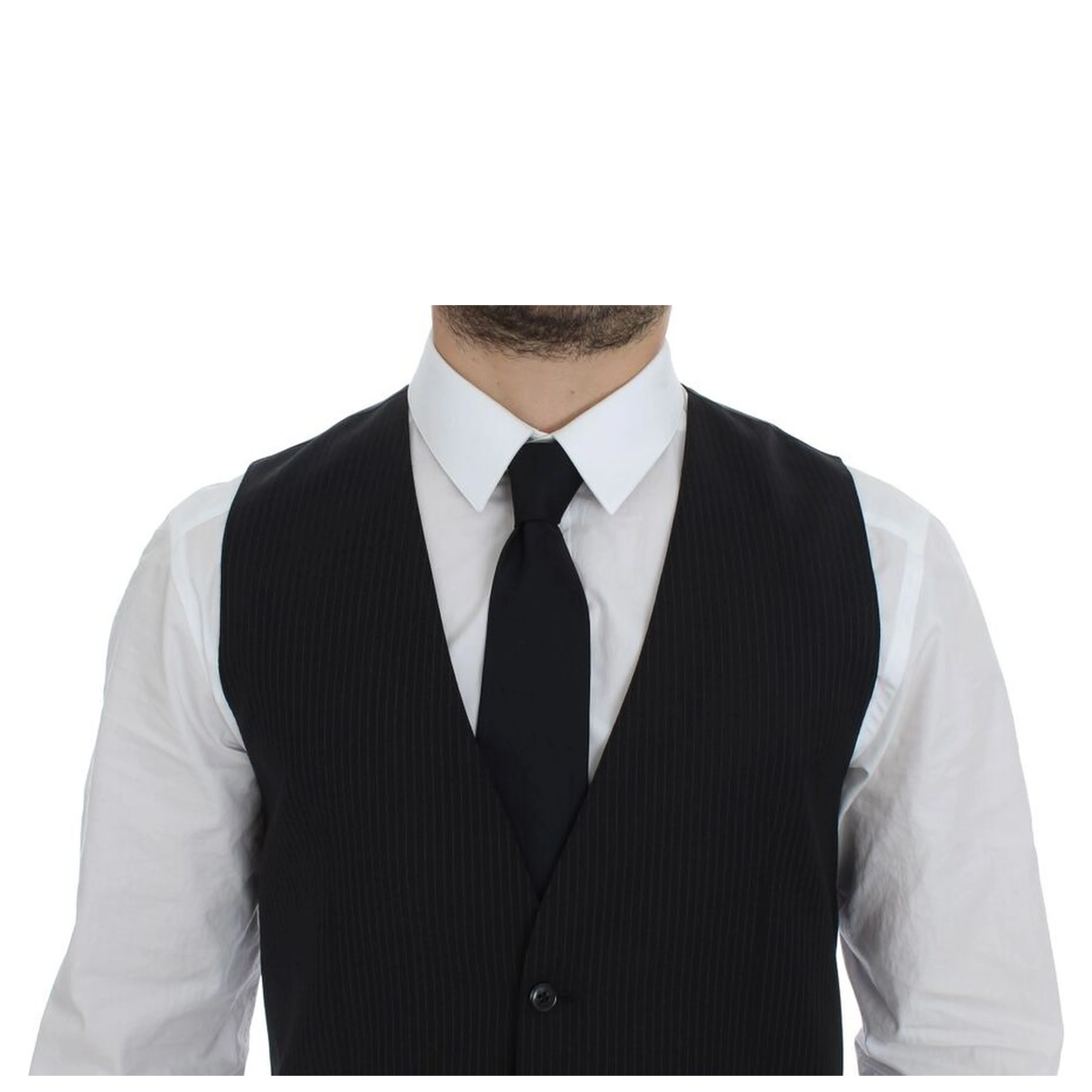 Black Striped Wool Single Breasted Vest