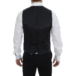 Black Striped Wool Single Breasted Vest