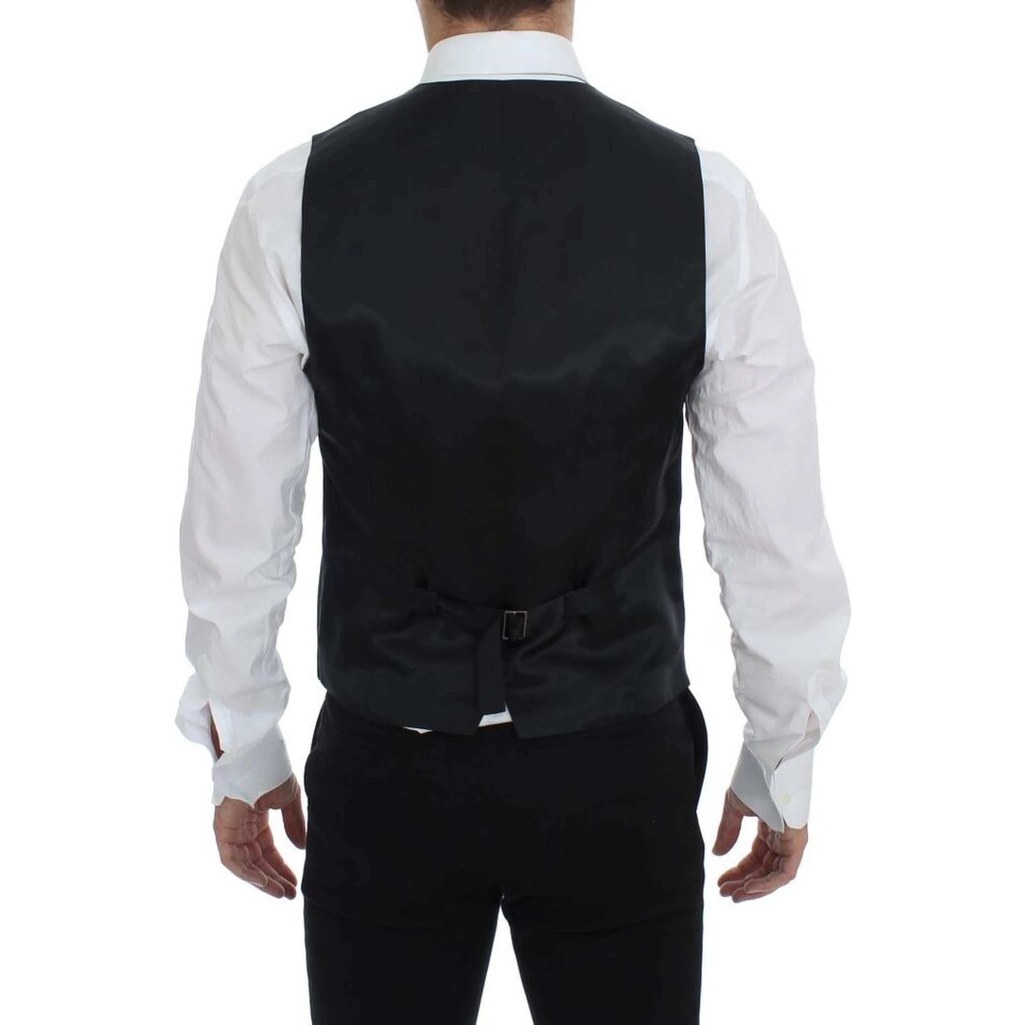 Black Striped Wool Single Breasted Vest