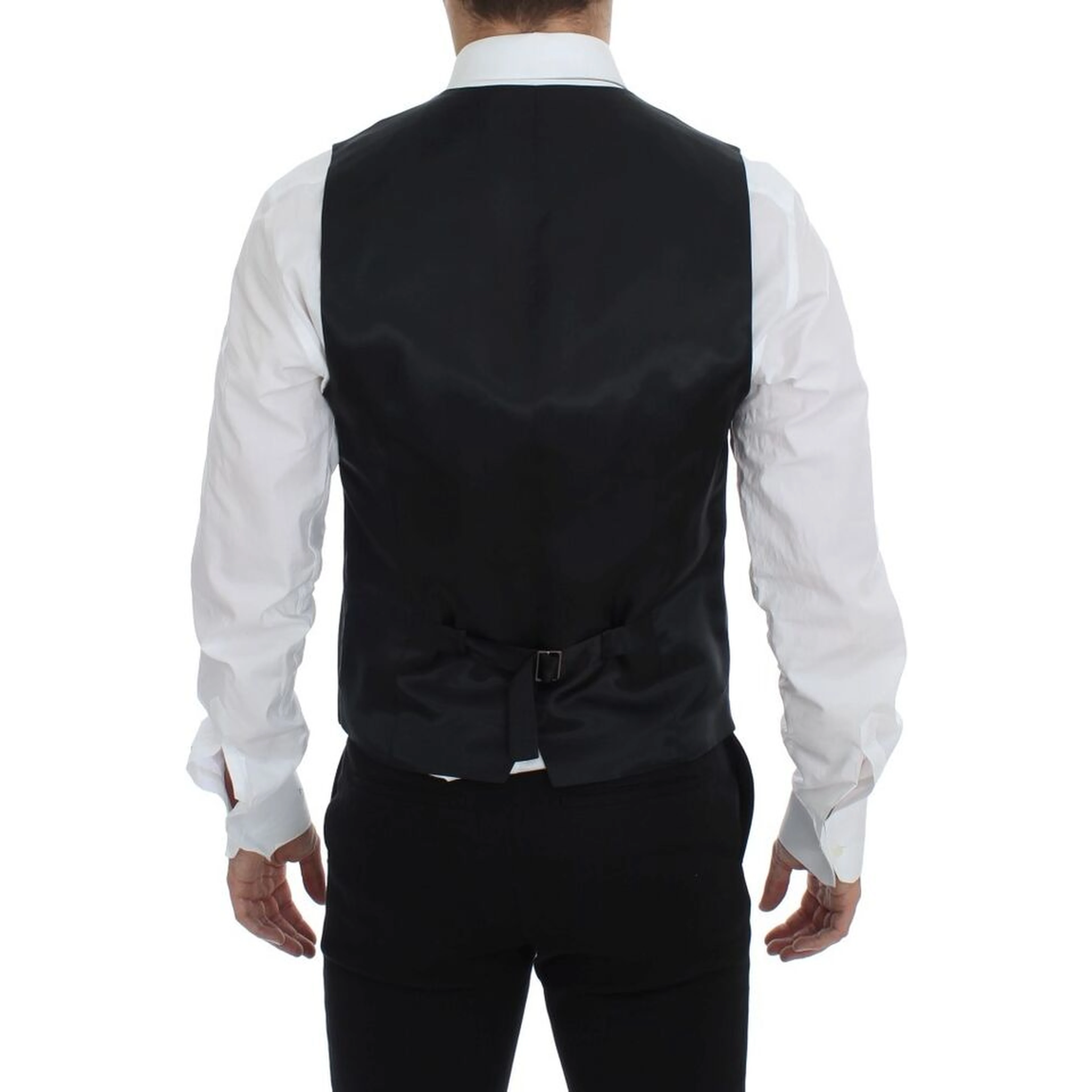 Black Striped Wool Single Breasted Vest