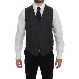 Gray Striped Wool Single Breasted Vest