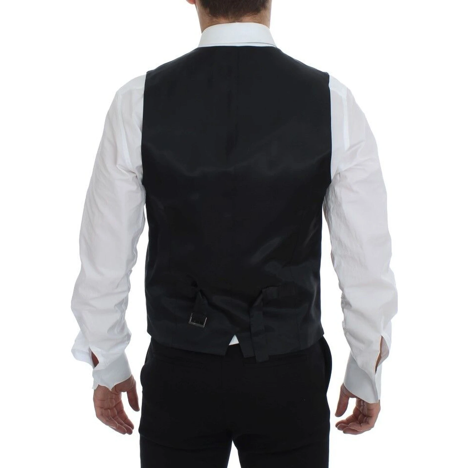 Gray Striped Wool Single Breasted Vest