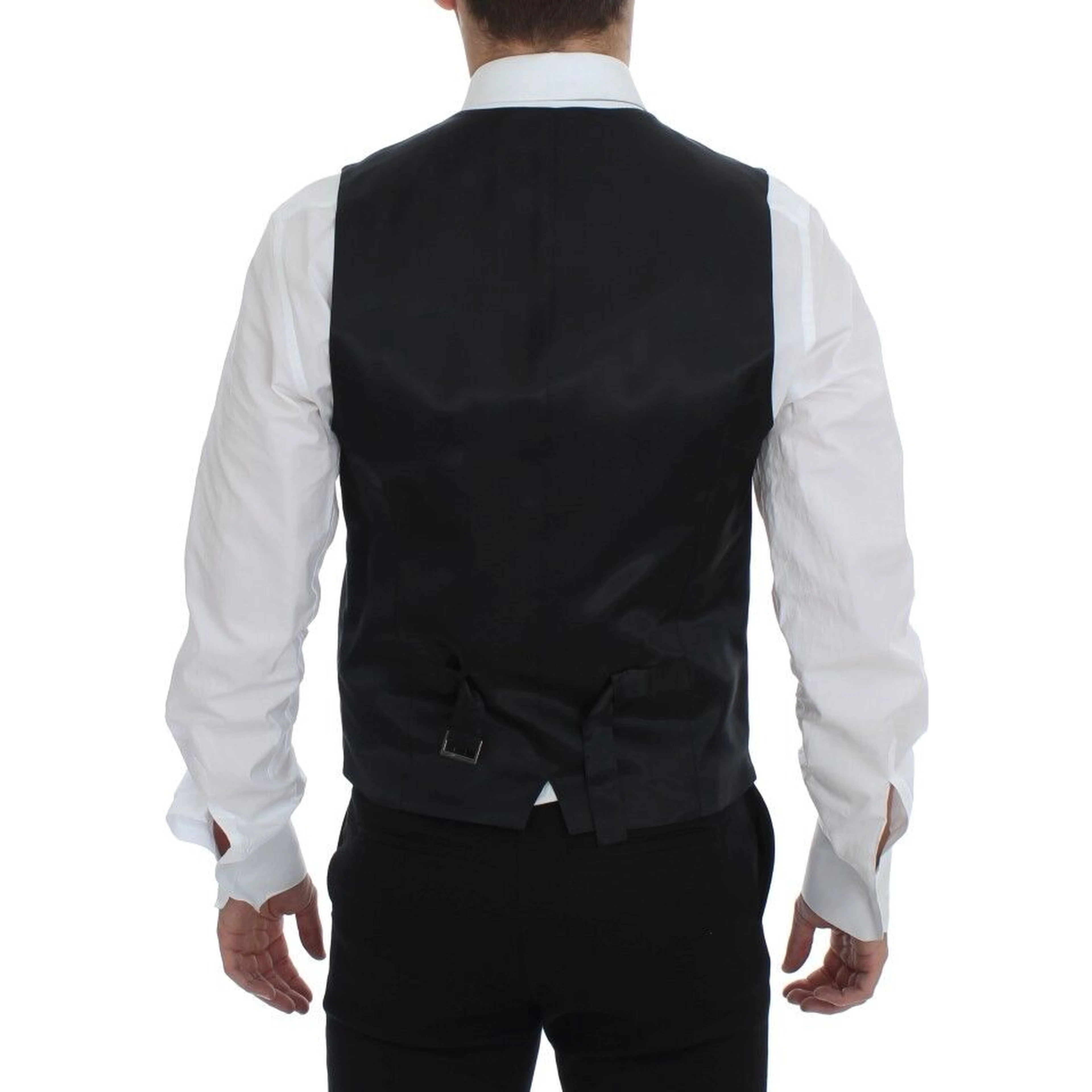 Gray Striped Wool Single Breasted Vest