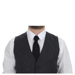 Gray Striped Wool Single Breasted Vest