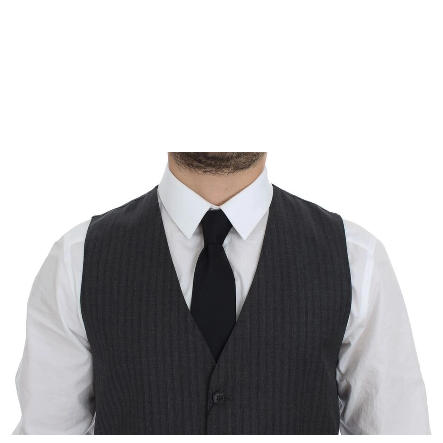 Gray Striped Wool Single Breasted Vest