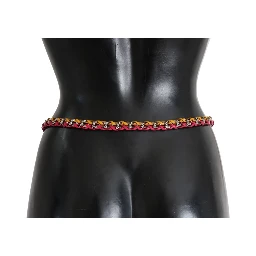 Red Yellow Leather Crystal Belt