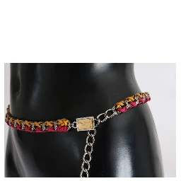 Red Yellow Leather Crystal Belt