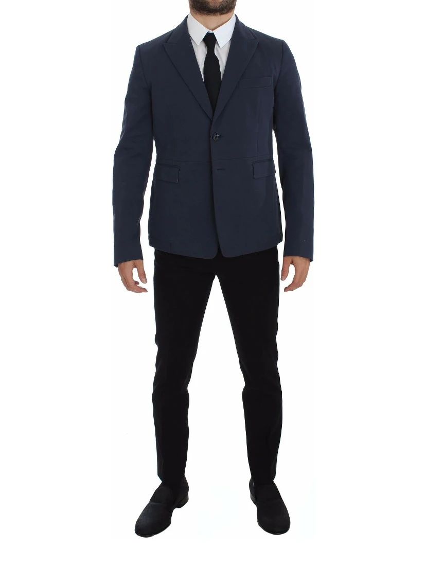 Blue Cotton Stretch Casual Blazer