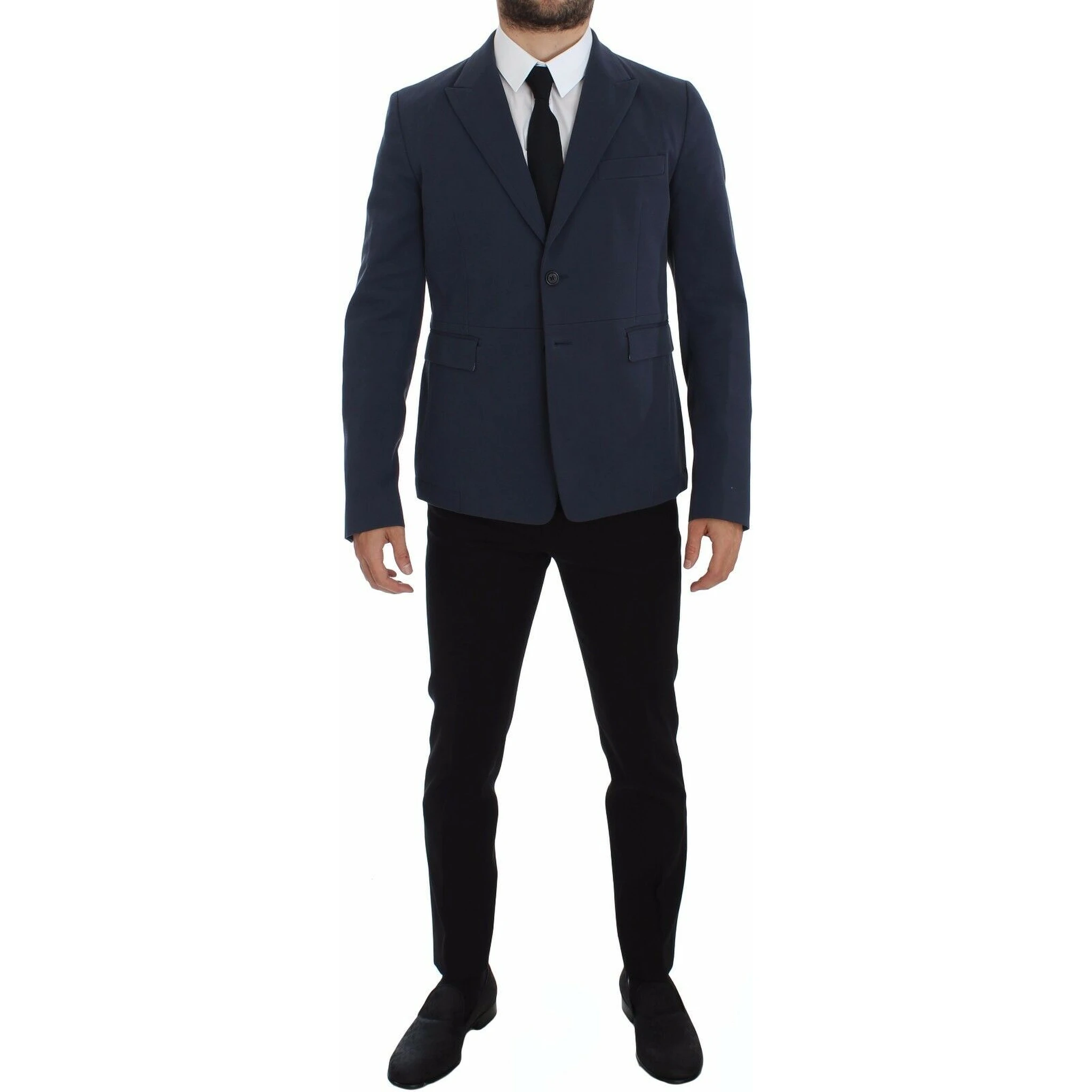 Blue Cotton Stretch Casual Blazer