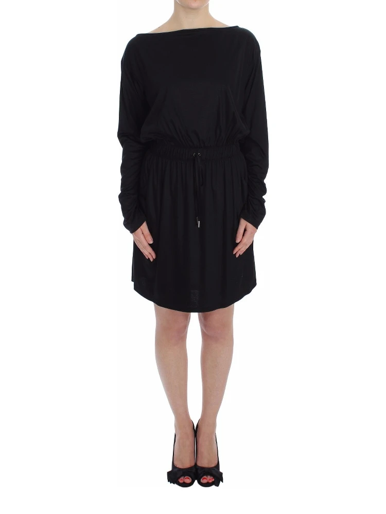 Black Modal Silk Shift Knee Dress