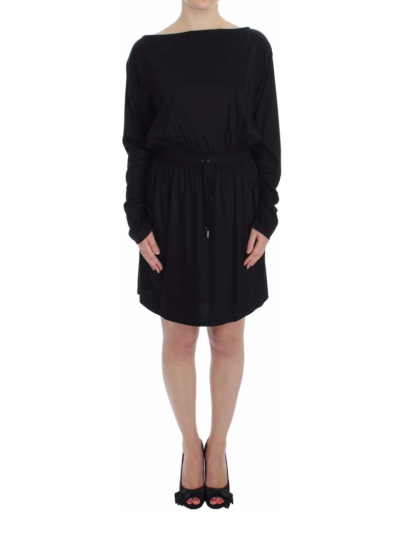 Black Modal Silk Shift Knee Dress