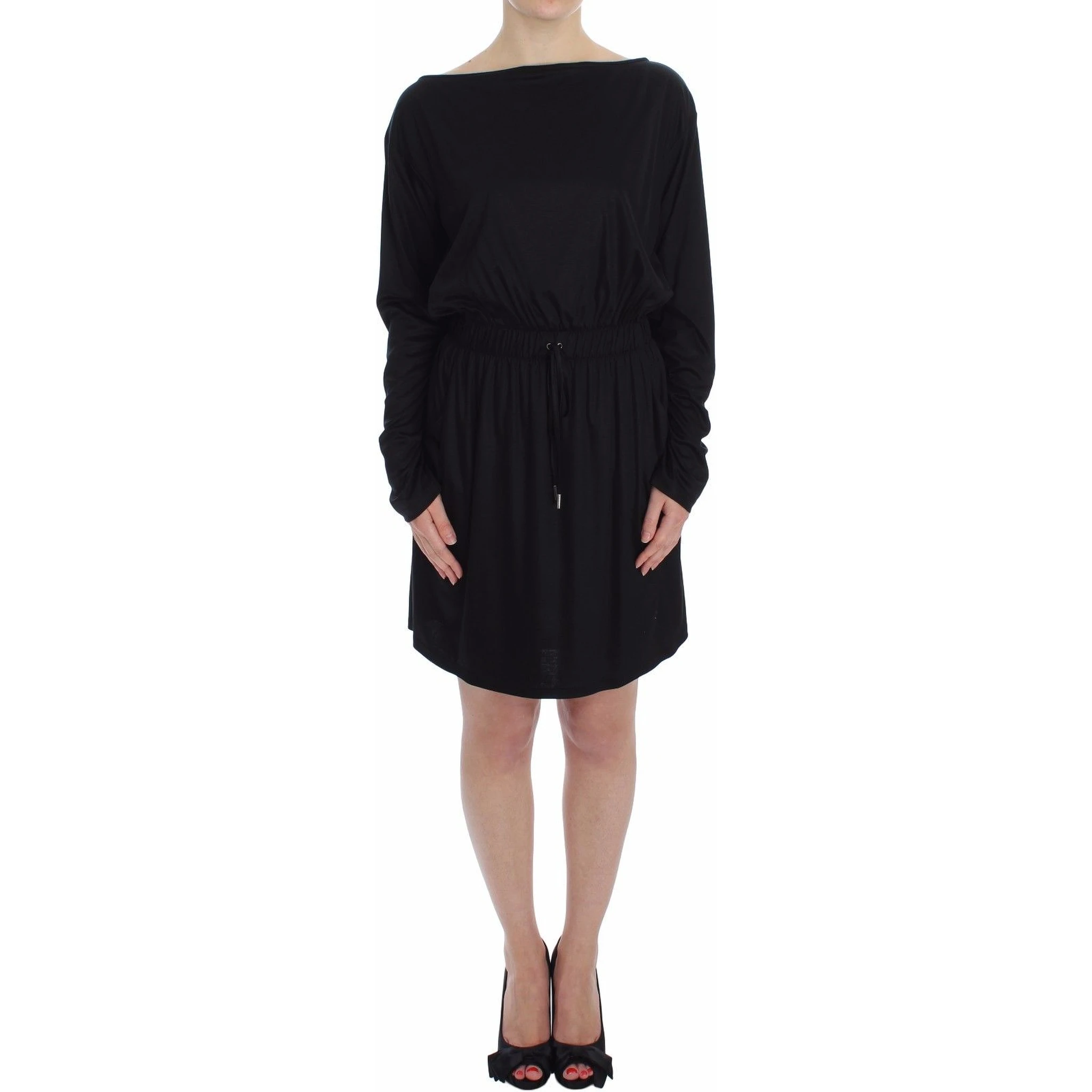 Black Modal Silk Shift Knee Dress
