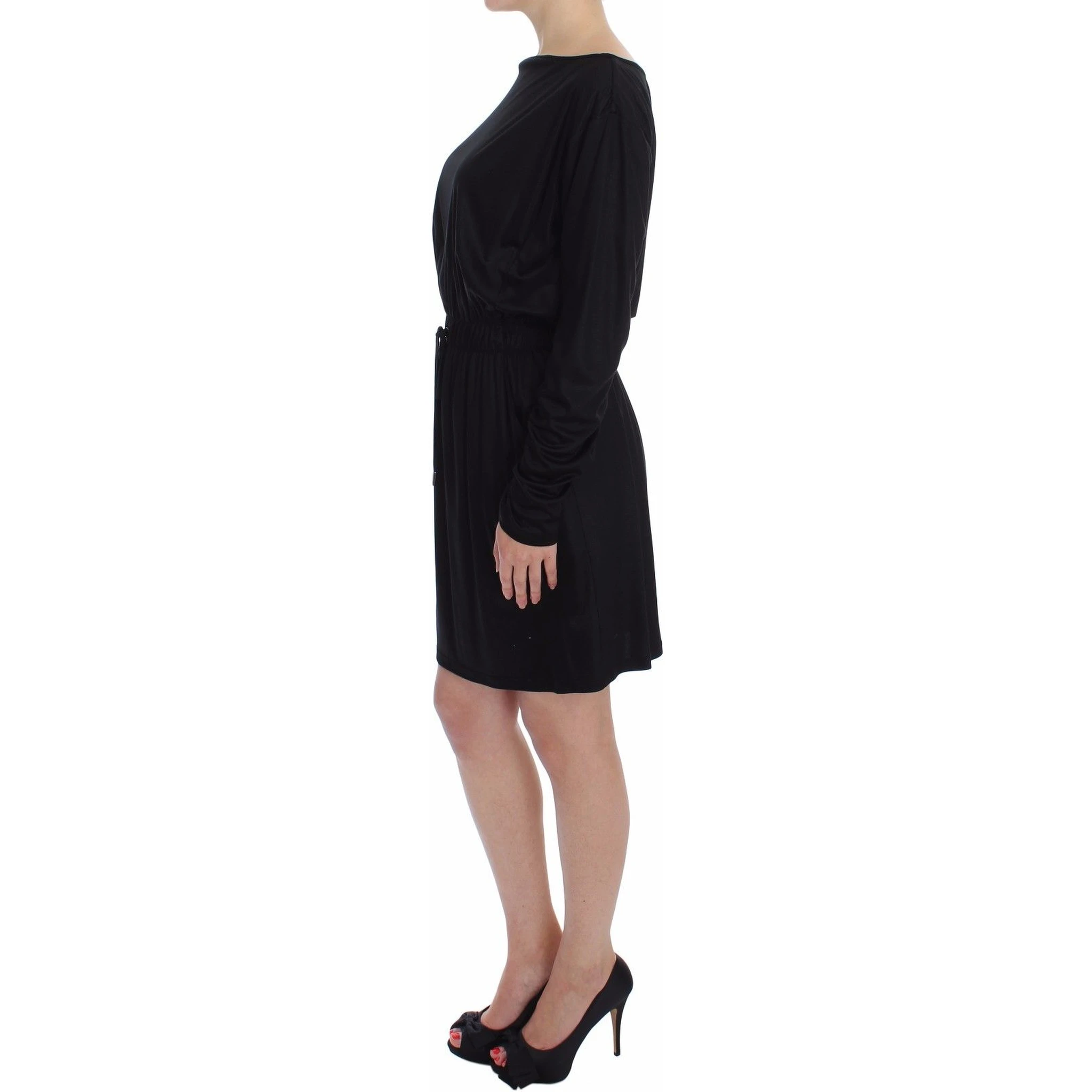 Black Modal Silk Shift Knee Dress