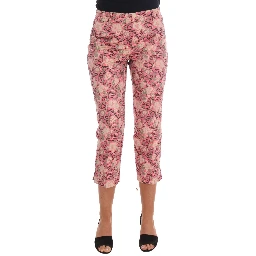 Pink Floral Brocade Capri Pants