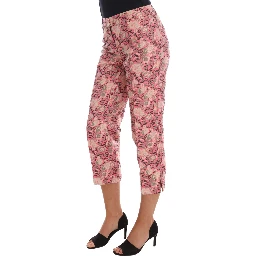 Pink Floral Brocade Capri Pants