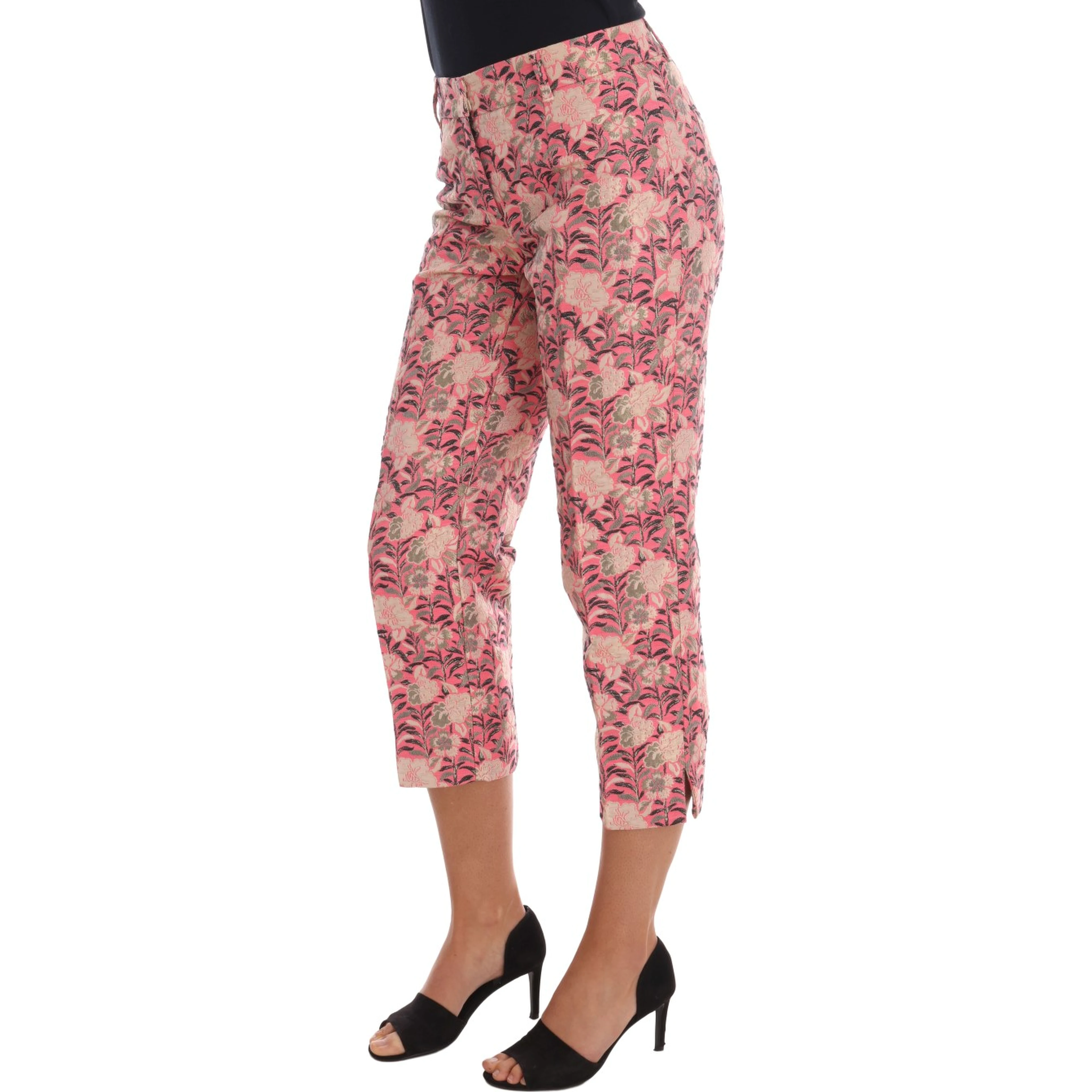 Pink Floral Brocade Capri Pants