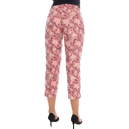 Pink Floral Brocade Capri Pants
